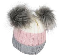 Bommelmütze STYLEBREAKER "Gestreifte Kinder Bommelmütze mit zwei Bommel", Jungen, grau (grau, altrose, creme), 100% Polyacryl PAN., Modisch, Mützen (23429954-0) grau, altrose, creme