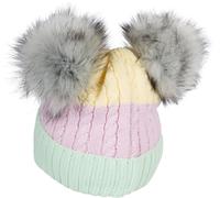 Bommelmütze STYLEBREAKER "Gestreifte Kinder Bommelmütze mit zwei Bommel", Jungen, grün (mint, flieder, gelb), 100% Polyacryl PAN., Modisch, Mützen (86239311-0) mint, flieder, gelb