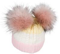 Bommelmütze STYLEBREAKER "Gestreifte Kinder Bommelmütze mit zwei Bommel", Jungen, rosa (rose, creme, gelb), 100% Polyacryl PAN., Modisch, Mützen (76529943-0) rose, creme, gelb