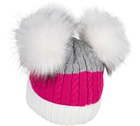 Bommelmütze STYLEBREAKER "Gestreifte Kinder Bommelmütze mit zwei Bommel", Jungen, weiß (weiß, himbeere, grau), 100% Polyacryl PAN., Modisch, Mützen (41776931-0) weiß, himbeere, grau