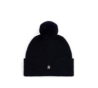Bommelmütze TOMMY HILFIGER "POM POM BEANIE", Damen, blau (space blau), Strick, Materialmix, unifarben, Mützen, Regular fit mit Bommel (17377660-0) space blau