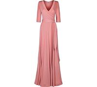 Bon Rosy Maxikleid für Damen, 3/4-Ärmel, tiefer V-Ausschnitt, Wickeloptik, einfarbig, Übergröße, Blush, Groß