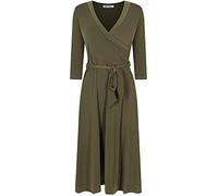 Bon Rosy Maxikleid für Damen, 3/4-Ärmel, tiefer V-Ausschnitt, Wickeloptik, einfarbig, Übergröße, Oliv/Blatt für mich (Leaf It to Me), Klein
