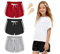 BondEron 3er-Pack Mädchen-Delfin-Shorts, Sportshorts mit Kordelzug für Mädchen, Sportshorts für Fußball, Laufen, Fitness, schwarz, grau, rot, 10-11 Jahre