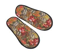 BONDIJ Lustige Faultiere, bedruckte Hausschuhe, gemütlich, für den Innenbereich, warme Hausschuhe, weicher Plüsch, Slip-on Hausschuhe für Damen und Herren, Schwarz , Einheitsgröße