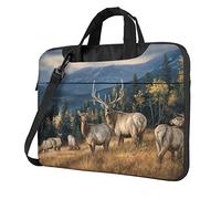 BONDIJ Mountain Elch Animal Laptop Tasche Crossbody Aktentasche Tragbare Reise Computer Abdeckung Tasche Passend für 13 14 15,6 Zoll, Schwarz, 13 inch