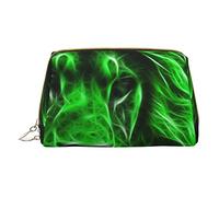 Bones and Dog Claws Damen Leder Kosmetik Clutch Make-up Tasche Reise Kosmetik Tasche Reise Kosmetik Zubehör, Grüner kühler Löwe, Einheitsgröße