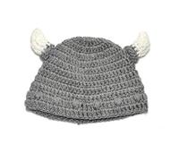 Bongles Baby Viking Wollmütze Woll Bull Horn Crochet Beard Beanie Mütze Handgemachte Gestrickte Mütze (grau)