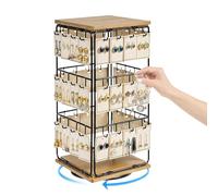BONJUME Schmuckaufbewahrung mit 3 Etagen, 48-Haken Drehbar Schmuckständer Baum Ohrringständer aus Holz Metall Schmuck Aufbewahrung Schmucktürmen Ohrringe Jewelry Display Organizer, Schwarz