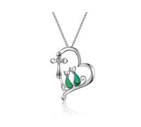 Bonlavie Women Heart Pendant Necklace with Cross Two Cats Opal Cz Malachite 925 Sterling Silver Chain Pendant Romantic Date Gift