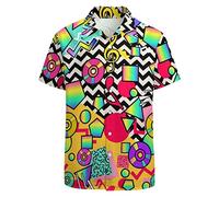 BONLOR 80er Jahre Hemden für Herren Retro 90er Jahre Hemden Hawaiihemd Neuheit Button Down Shirts Disco Shirt Lustige Party Outfits, Vintage 80er 90er Jahre, L