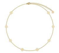 BONNYBIRD® Kleeblatt Kette Gold Damen Edelstahl Glücksbringer Halskette Kurz Choker Frauen Wasserfest Schmuck Goldkette Vergoldet Prüfung Firmung Abitur Kommunion Geschenk OP Gute Besserung Viel Glück