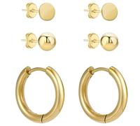BONNYBIRD® Ohrringe Gold Set Medizinische Ohrstecker Damen Edelstahl Chirurgenstahl Gesundheitsstecker 3er Set für mehrere Ohrlöcher Creolen Klein Kugel Mini Wasserfest Schmuck Frauen Hypoallergen