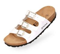 BOnova Menorca Pantolette Damen in 7 Farben und von Größe 35 bis 43. Der moderne Hausschuh für den Sommer. Bequemes Kork Fußbett - Laufen wie auf Wolken. Hergestellt in der EU - weiss 38