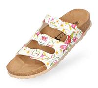 BOnova Menorca Pantolette Damen in 7 Farben und von Größe 35 bis 43. Der moderne Hausschuh für den Sommer. Bequemes Kork Fußbett - Laufen wie auf Wolken. Hergestellt in der EU - white-flower 36