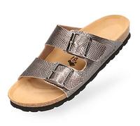 BOnova Schwanberg Damen Snake anthrazit in Größe 37. Sommersandale mit Kork-Fußbett. Hausschuh für das ganze Jahr. Hergestellt in der EU.