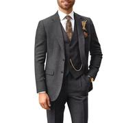 BONOW Herrenanzug aus Tweed, schmale Passform, 3-teilig, Fischgrätenmuster, Herrenanzug, Hochzeitsanzug, Bräutigam, Smoking, Abschlussball, Jacke, Weste, Hose, grau dunkel, S