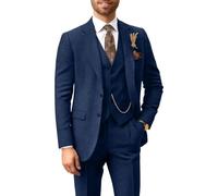 BONOW Herrenanzug aus Tweed, schmale Passform, 3-teilig, Fischgrätenmuster, Herrenanzug, Hochzeitsanzug, Bräutigam, Smoking, Abschlussball, Jacke, Weste, Hose, Marineblau, XX-Large