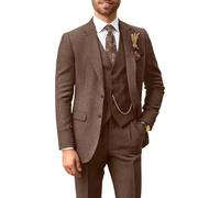 BONOW Herrenanzug aus Tweed, schmale Passform, 3-teilig, Fischgrätenmuster, Herrenanzug, Hochzeitsanzug, Bräutigam, Smoking, Abschlussball, Jacke, Weste, Hose, Helles Braun, M