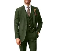 BONOW Herrenanzug aus Tweed, schmale Passform, 3-teilig, Fischgrätenmuster, Herrenanzug, Hochzeitsanzug, Bräutigam, Smoking, Abschlussball, Jacke, Weste, Hose, Grün , XL
