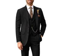 BONOW Herrenanzug aus Tweed, schmale Passform, 3-teilig, Fischgrätenmuster, Herrenanzug, Hochzeitsanzug, Bräutigam, Smoking, Abschlussball, Jacke, Weste, Hose, Schwarz, XX-Large