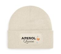 BOO Shirt Aperol Queen Mütze - lustige Beanie mit Spruch für Aperol Fans - Geschenkidee für Frauen, Freundinnen & Mädelsabende (DE/NL/SE/PL, Alphanumerisch, Einheitsgröße, Beige)