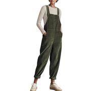Boodtag Cord-Latzhose für Damen, lässig, ärmellos, langer Cord-Overall, solider Overall mit Taschen, Hose, Hose, grün, 38