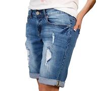 Boodtag Damen Denim Capri Shorts Casual Sommer Jeans Cropped Jeggings Shorts für Frauen UK Mid Waist Ripped Bermuda Jeans Shorts Skinny Stretch Hose mit Taschen, blau, 38