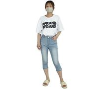 Boodtag Damen Denim Capri Shorts Casual Sommer Shorts UK Mid Waist 3/4 Bermuda Jeans Shorts Skinny Stretch Hose mit Taschen, hellblau, 44