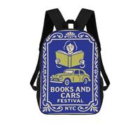 Books And Cars Festival NYC Poster Rucksack Schule Leichter Freizeitrucksack Schulrucksäcke Für Schule/Arbeit/Reisen 17inch