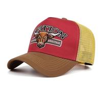 Boolavard Retro Station Heritage Trucker Cap - Vintage Western Bull Graphic Mesh Back Cap, High Profile Foam Front Snapback (Rot)