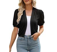 BOOMJIU Bolero Damen Festlich Chiffon Jäckchen Brautjacke Strickjacke Kurzarm für Abendkleider Elegant Schulterjacke Casual Shrug Top Mit 3/4 Ärmel