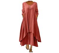 BOOMJIU Kleider Damen Sommer, Sommerkleid Damen Leinen Kleider Lang Leinenkleid Kaftan Kleid Maxikleid Elegant Blusenkleid Boho Casual Freizeitkleid Große Größen Maxi Langes Sommer Strandkleid
