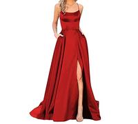 BOOMJIU Sommerkleid Damen,Elegant Ballkleider mit Taschen Damen Lang Abendkleid Ärmellos Schulterfrei Cocktailkleid Sexy Neckholder Spaghetti Brautkleid Prinzessin Brautjungfer Lang Kleid
