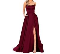 BOOMJIU Sommerkleid Damen Lang,Abendkleid Damen Elegant für Hochzeit Lang Schwarz Ballkleider Cocktailkleid Neckholder Rückenfrei Lange Kleider A-Linien Festlich Kleid Satin Spaghetti Partykleid