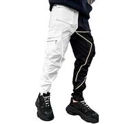 BOOMLEMON Herren Fashion Reflektierende Streifen Beam Pants Casual Sport Hose Cargo Jogger, schwarz/weiß, Klein