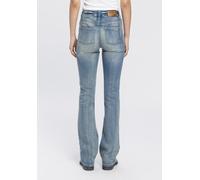 Bootcut-Jeans ARIZONA "Baby Bootcut", Damen, Gr. 20, K + L Gr, blau (mid, blau, use), Denim/Jeans, Obermaterial: 69% Baumwolle, 29% Polyester, 2% Elasthan, Abriebeffekte, Basic, bootcut fit, Jeans, le