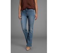 Bootcut-Jeans ARIZONA "Bund mit seitlichem Gummizugeinsatz", Damen, Gr. 18, K + L Gr, blau (blau used), Jeans, Obermaterial: 98% Baumwolle, 2% Elasthan, Basic, bootcut fit lang, Jeans, hohe Leibhöhe,