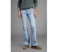 Bootcut-Jeans ARIZONA "Bund mit seitlichem Gummizugeinsatz", Damen, Gr. 22, K + L Gr, blau (bleached), Jeans, Obermaterial: 98% Baumwolle, 2% Elasthan, Basic, bootcut fit lang, Jeans, hohe Leibhöhe, B