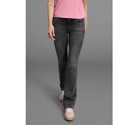 Bootcut-Jeans ARIZONA "mit Keileinsätzen", Damen, Gr. 18, K + L Gr, grau (grau used), Denim/Jeans, Obermaterial: 76% Baumwolle, 16% Polyester, 7% Viskose, 1% Elasthan, Basic, eng lang, Jeans, ausgeste