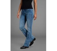 Bootcut-Jeans ARIZONA "mit Keileinsätzen", Damen, Gr. 19, K + L Gr, blau (mid blau use), Denim/Jeans, Obermaterial: 76% Baumwolle, 16% Polyester, 7% Viskose, 1% Elasthan, Basic, eng lang, Jeans, ausge