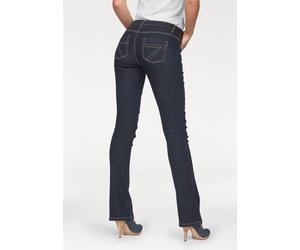 Bootcut-Jeans ARIZONA "mit Kontrastnähten", Damen, Gr. 52, N-Gr, blau (rinsed), Denim/Jeans, Obermaterial: 80% Baumwolle, 19% Polyester, 1% Elasthan, Basic, ausgestellt lang, Jeans, normale Leibhöhe,