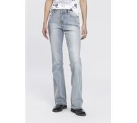 Bootcut-Jeans ARIZONA "Shaping", Damen, Gr. 20, K + L Gr, blau (bleached), Jeans, Obermaterial: 79% Baumwolle, 19% Polyester, 2% Elasthan, Abriebeffekte, Basic, bootcut fit lang, Jeans, elastische Pas