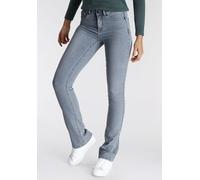 Bootcut-Jeans ARIZONA "Ultra Soft", Damen, Gr. 42, N-Gr, blau (bleached), Denim/Jeans, Obermaterial: 61% Baumwolle, 25% Polyester, 11% Viskose, 3% Elasthan, Basic, bootcut fit lang, Jeans, elastische