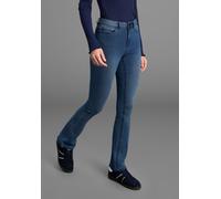 Bootcut-Jeans ARIZONA "Ultra Stretch", Damen, Gr. 23, K + L Gr, blau (dunkelblau us), Denim/Jeans, Obermaterial: 63% Baumwolle, 32% Polyester, 5% Elasthan, eng lang, Jeans, ausgestellte Beinform, Used