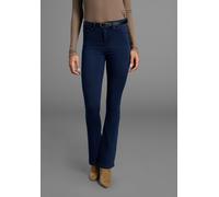 Bootcut-Jeans ARIZONA "Ultra Stretch", Damen, Gr. 50, N-Gr, blau (rinsed), Denim/Jeans, Obermaterial: 63% Baumwolle, 32% Polyester, 5% Elasthan, eng lang, Jeans, ausgestellte Beinform, Used-Waschung,