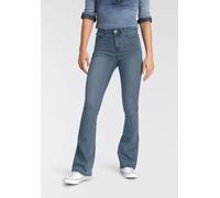 Bootcut-Jeans ARIZONA "Ultra Stretch", Damen, Gr. 84, K + L Gr, blau (blau used), Denim/Jeans, Obermaterial: 63% Baumwolle, 32% Polyester, 5% Elasthan, eng lang, Jeans, ausgestellte Beinform, Used-Was