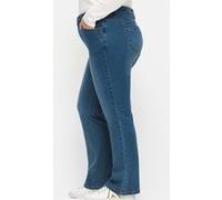 Bootcut-Jeans SHEEGO "Große Größen" Gr. 52, Normalgrößen, blau (blue denim) Damen Jeans Bootcut SUSANNE ideal bei viel Bauch und schmalen Beinen (10866639-52)