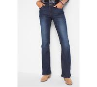 Bootcut-Jeans BONPRIX "Bootcut-Jeans Mid Waist, Komfort-Stretch", Damen, Gr. 44, N-Gr, blau (dunkelblau used), Denim/Jeans, Obermaterial: 82% Baumwolle, 17% Polyester, 1% Elasthan, unifarben, regular