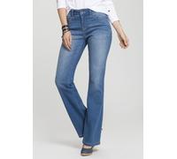 Bootcut-Jeans H.I.S "High-Waist", Damen, Gr. 28, Länge 32, blau (midblau us.3), Denim/Jeans, Obermaterial: 95% Baumwolle, 3% Polyester, 1% Elasthan, 1% Elasthan (LYCRA), Basic, bequem lang, Jeans, hoh